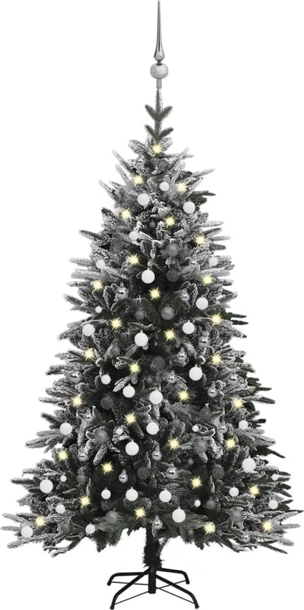 Prolenta Premium - Kunstkerstboom met LED's, kerstballen en sneeuw 240 cm PVC PE