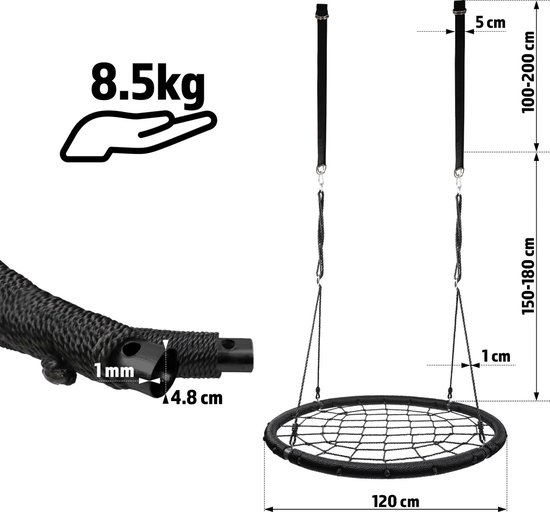 Balançoire Nid d'Oiseau Rond Ø 100CM avec Réglable 120-180CM