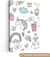 Toile peinture enfants - Décoration murale chambre d'enfant - Licorne - Filles - Arc-en-ciel - Rose - Design - Décoration murale filles - Toile peinture enfants - 60x90 cm