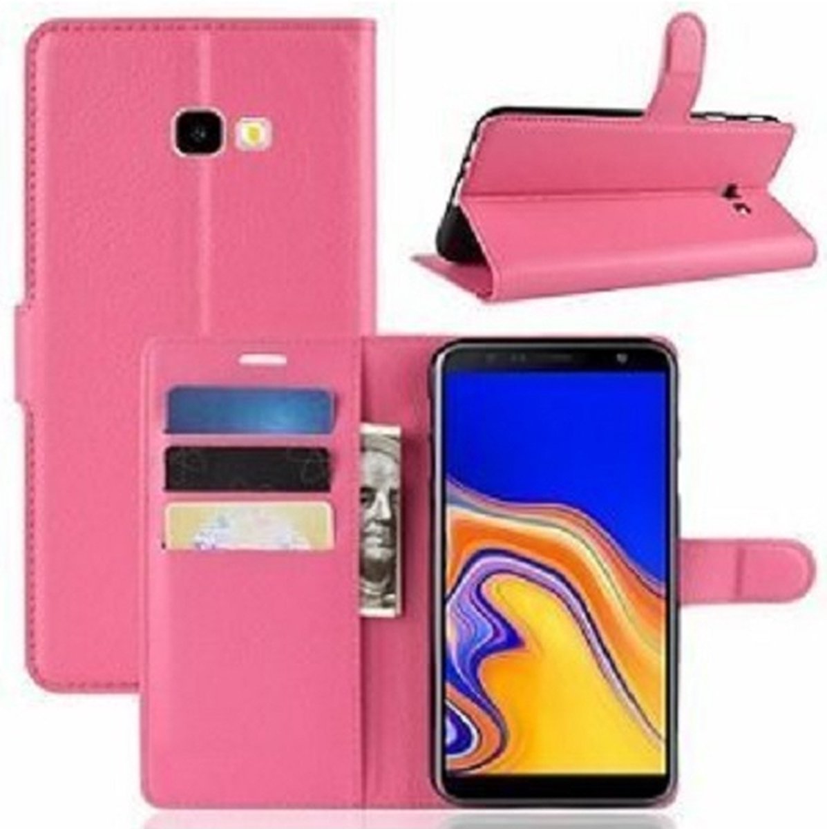 Samsung J4 Plus Hoesje Met Pasjeshouder Bookcase Roze