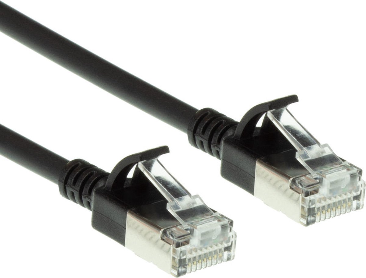 ACT Zwarte 10 meter LSZH U/FTP CAT6A datacenter slimline patchkabel snagless met RJ45 connectoren DC7910