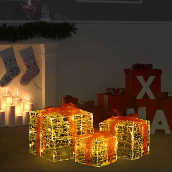 Kerst LED Verlichte Geschenkdozen - Set van 3 LED Verlichte