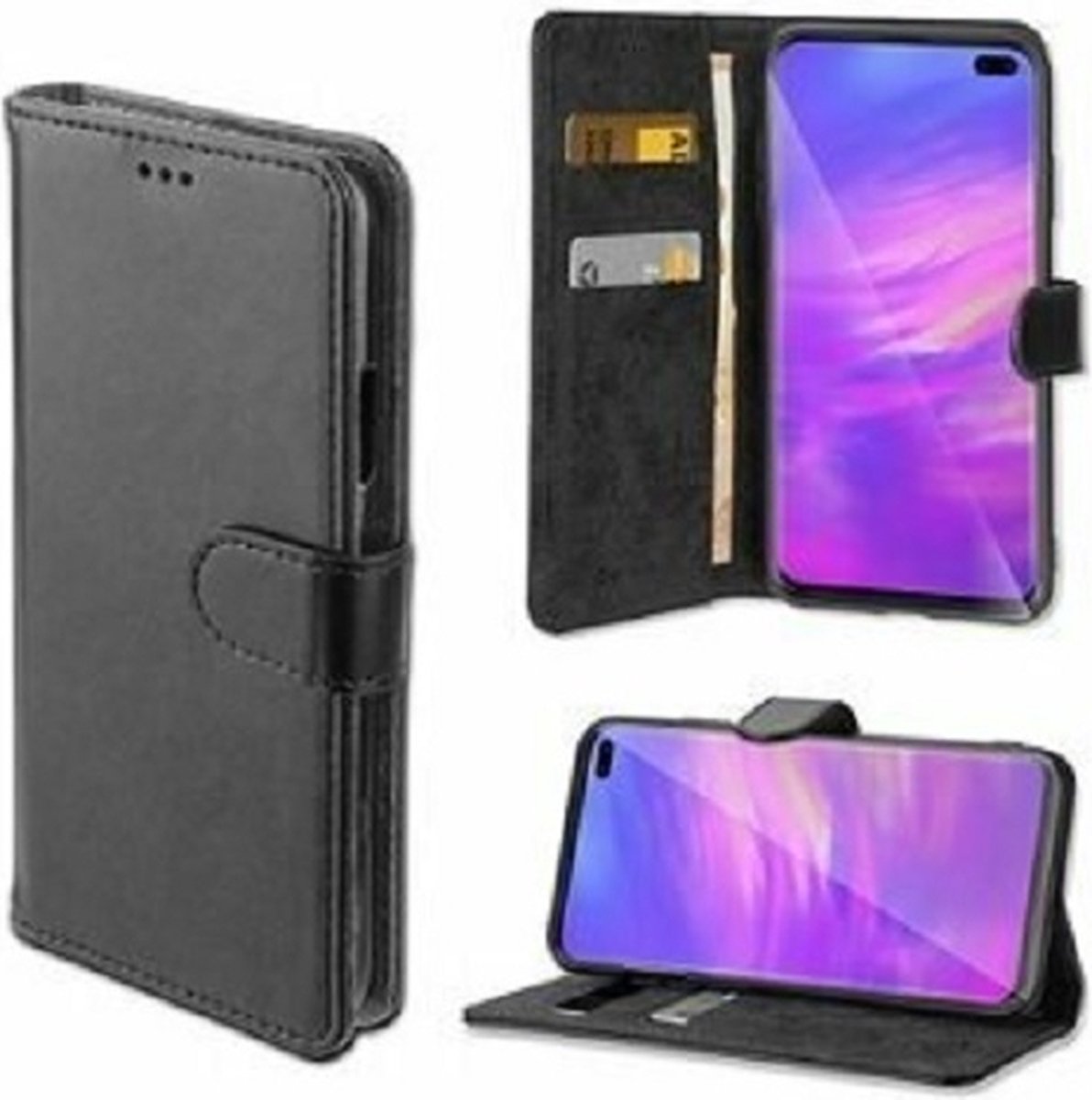 Samsung S10 PLUS Hoesje Met Pasjeshouder Bookcase Zwart