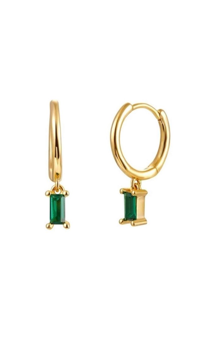 Oorbellen met Zirkonia - Oorringen 12 mm - RVS - Goudkleurig en Groen