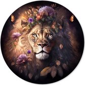 Graphic Message - Cercle Mural - Lion avec Fleurs et Papillons - Tableau Rond - Cercle Vivant
