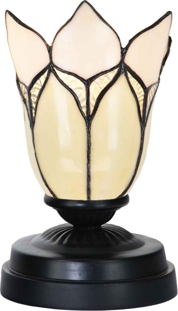 Tiffany lage tafellamp zwart met Lovely Flower White - Art Deco Trade