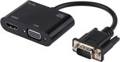 2-in-1 VGA naar HDMI + VGA 15-pins HDTV-adapterconverter met audio