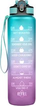 Mundo Drinkfles - 1 Liter - Waterfles - Lekvrij - Sport Bidon - Met Rietje - Met Motivatie Tekst - Groen Roze - Bekend van TikTok en Instagram