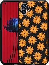 Nothing Phone (1) Hoesje Zwart Oranje Bloemen - Designed by Cazy