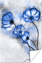 Poster Bloemen - Waterverf - Blauw - 40x60 cm