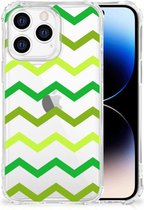 Telefoon Hoesje Geschikt voor iPhone 14 Pro Back Cover Siliconen Hoesje met transparante rand Zigzag Groen