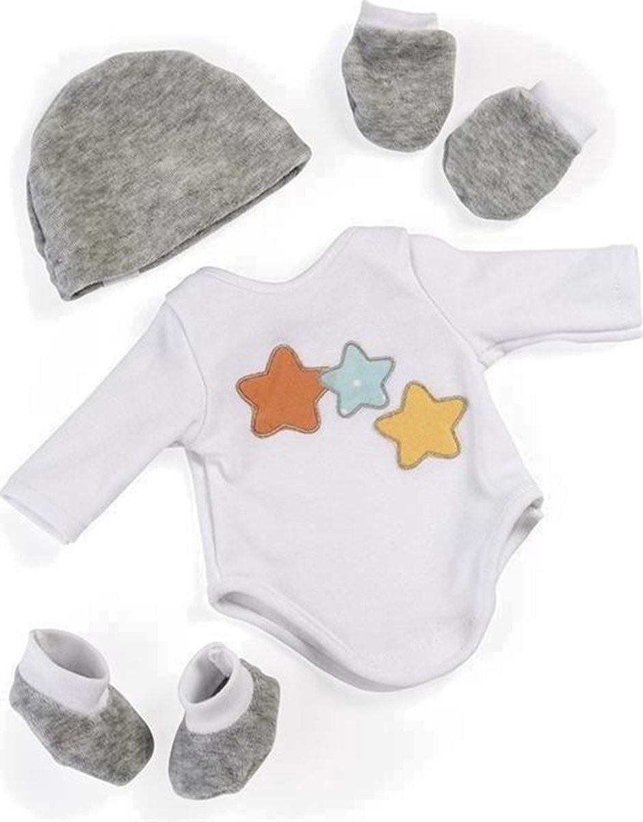 ML Poppen: BABYUITZET grijs, voor de babypop 40cm, in plastic zakje met  kapstok, 3+