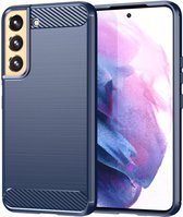 Geborsteld TPU Hoesje Geschikt voor Samsung Galaxy S23 | Beschermhoes | Back Cover | Flexibel TPU | Stijlvol Carbon | Dun | Blauw