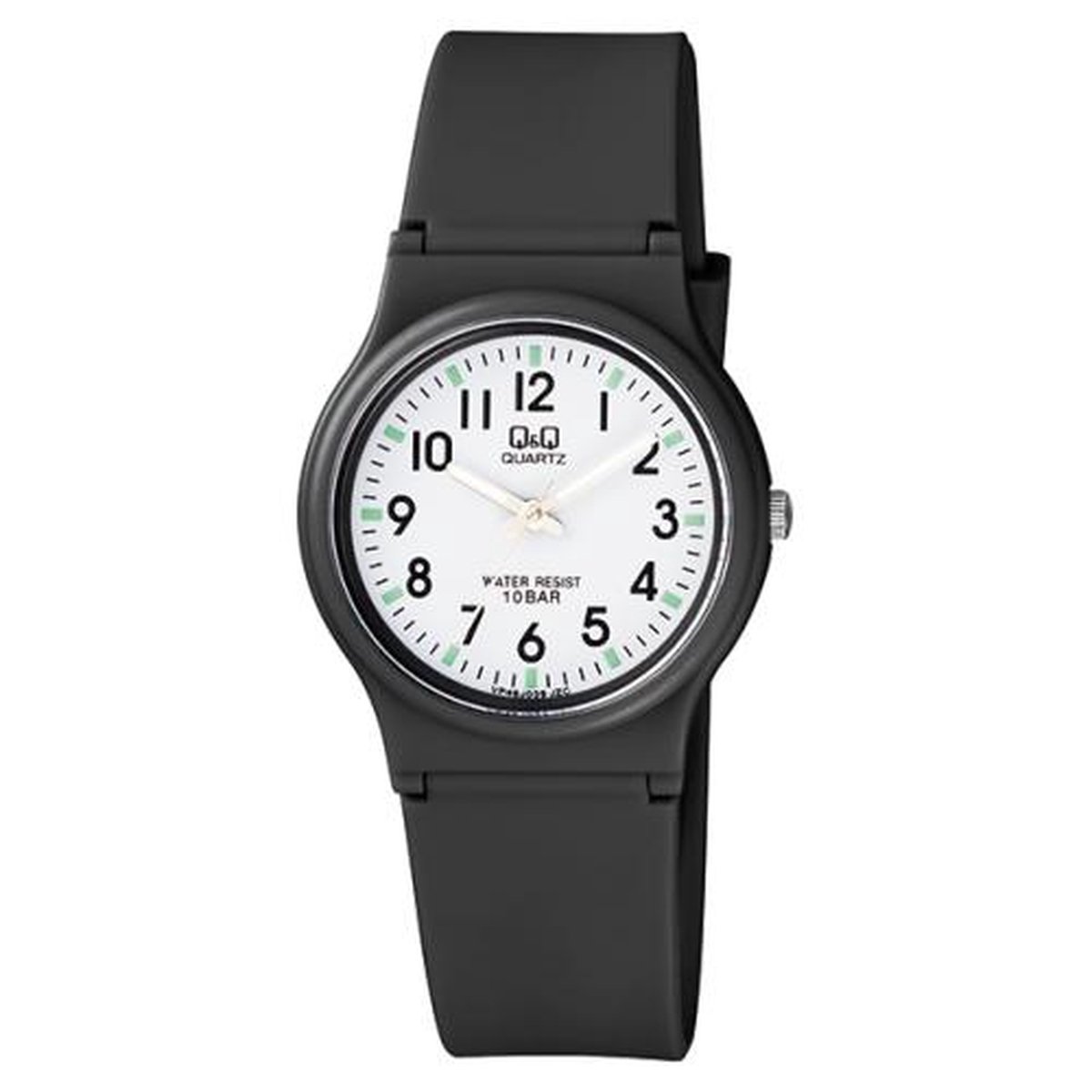 QQ VP46J039Y - Horloge - Sport - Analoog - Dames - Vrouwen - Plastic band - Rond - Cijfers - Kunststof - Zwart - Wit - Groen - 10 ATM