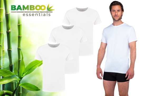Bamboo Essentials - T Shirt Heren - Ronde Hals - 3 Stuks - Wit - L - Bamboe  -... | bol.com