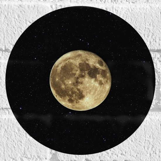 WallClassics - Muursticker Cirkel - Gele Volle Maan - 20x20 cm Foto op Muursticker