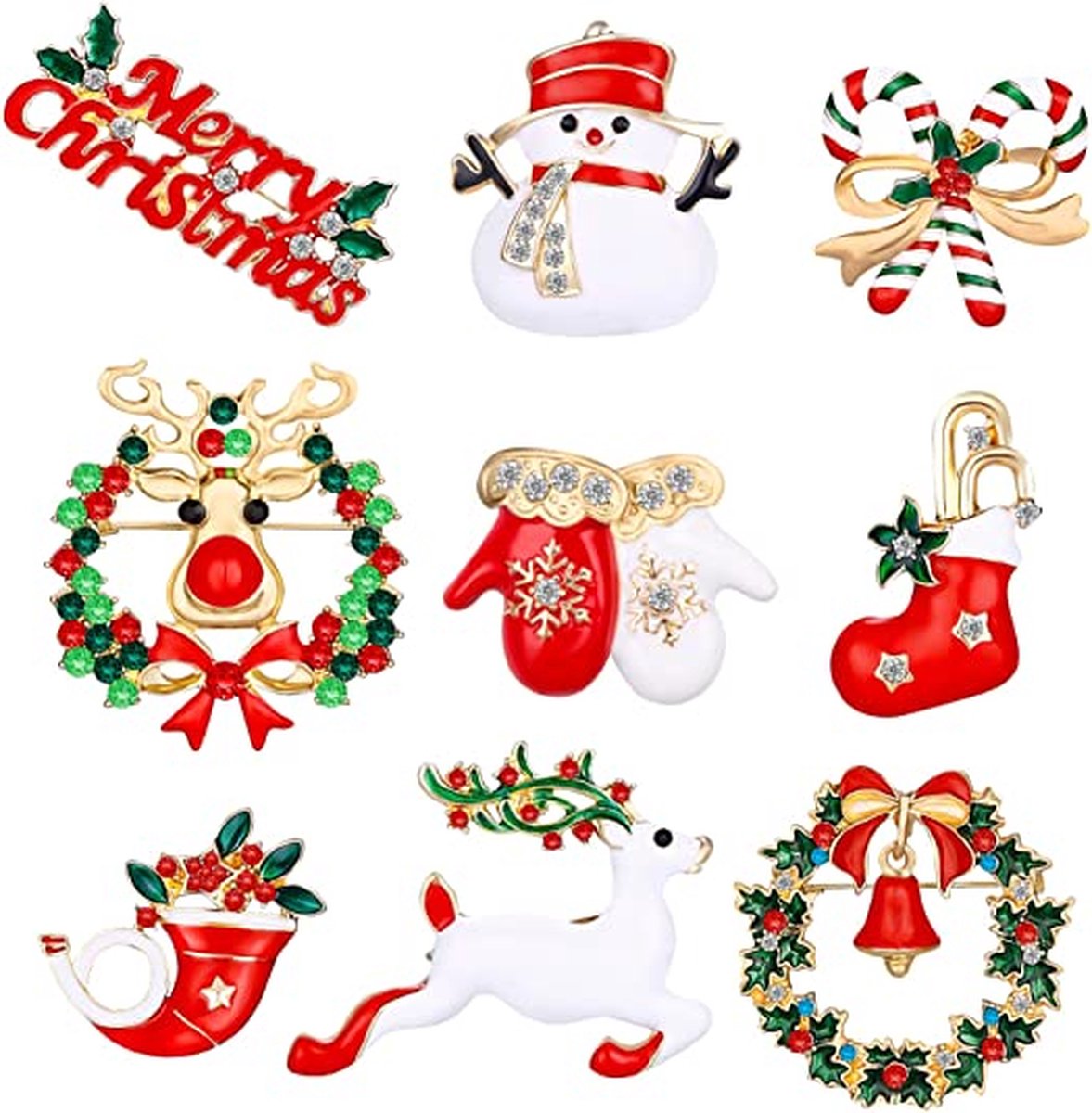 9 stuks kerstbroches pinset strass kerstbroches kristal kerstversiering voor kleding geschenk ornamenten