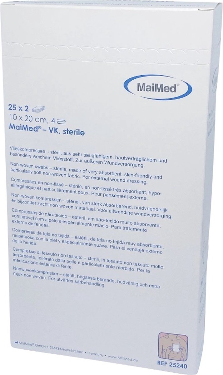 Goedkoopste MaiMed non-woven steriele gaascompressen 10cm x 20cm Per 2 stuks steriel verpakt 25x2