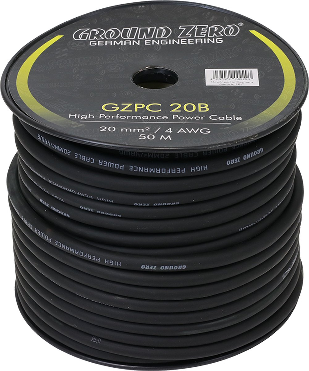 Ground Zero GZPC 20B – CCA Stroomkabel – 20 mm² – Zwart – 50 Meter Rol – High Flex – Auto Audio