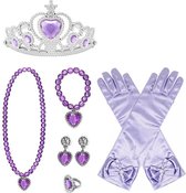 Het Betere Merk - Speelgoed meisjes - Lila / Paarse prinsessenhandschoenen - Tiara / Kroon - Juwelen - voor bij je prinsessenjurk - prinsessen speelgoed voor bij je verkleedjurk