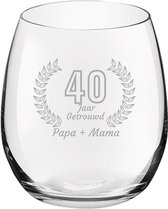 Gegraveerde Drinkglas 39cl Papa + mama 40 jaar getrouwd