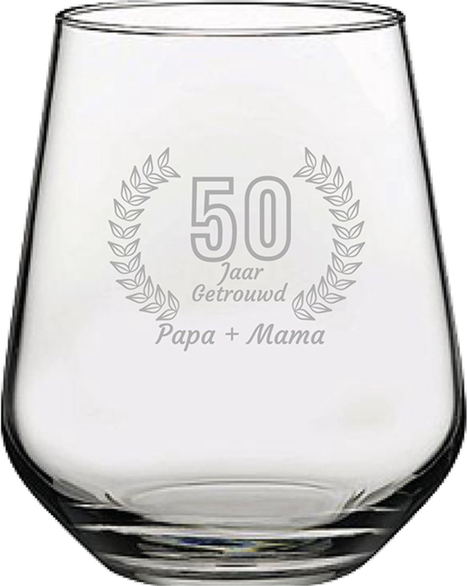 Gegraveerde Drinkglas 42,5cl Papa + mama 50 jaar getrouwd