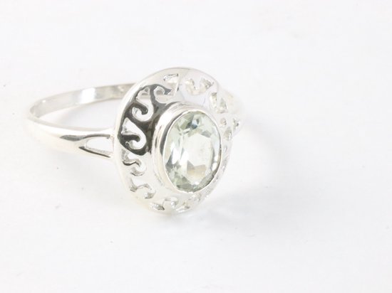 Fijne opengewerkte zilveren ring met bergkristal - maat 15.5