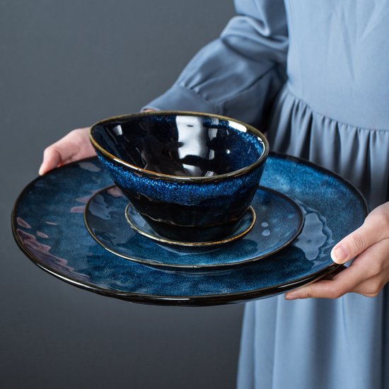 Service - Céramique - Bleu Starry - 11 pièces - Plat de service - Assiette  à dessert 