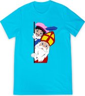 T Shirt Meisjes Jongens - Sint en Piet - Blauw - Maat 104