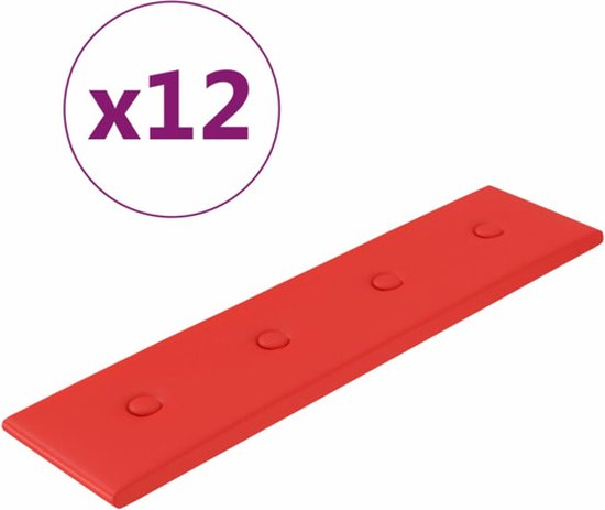 vidaXL - Wandpanelen - 12 - st - 1,08 - m² - 60x15 - cm - kunstleer - rood