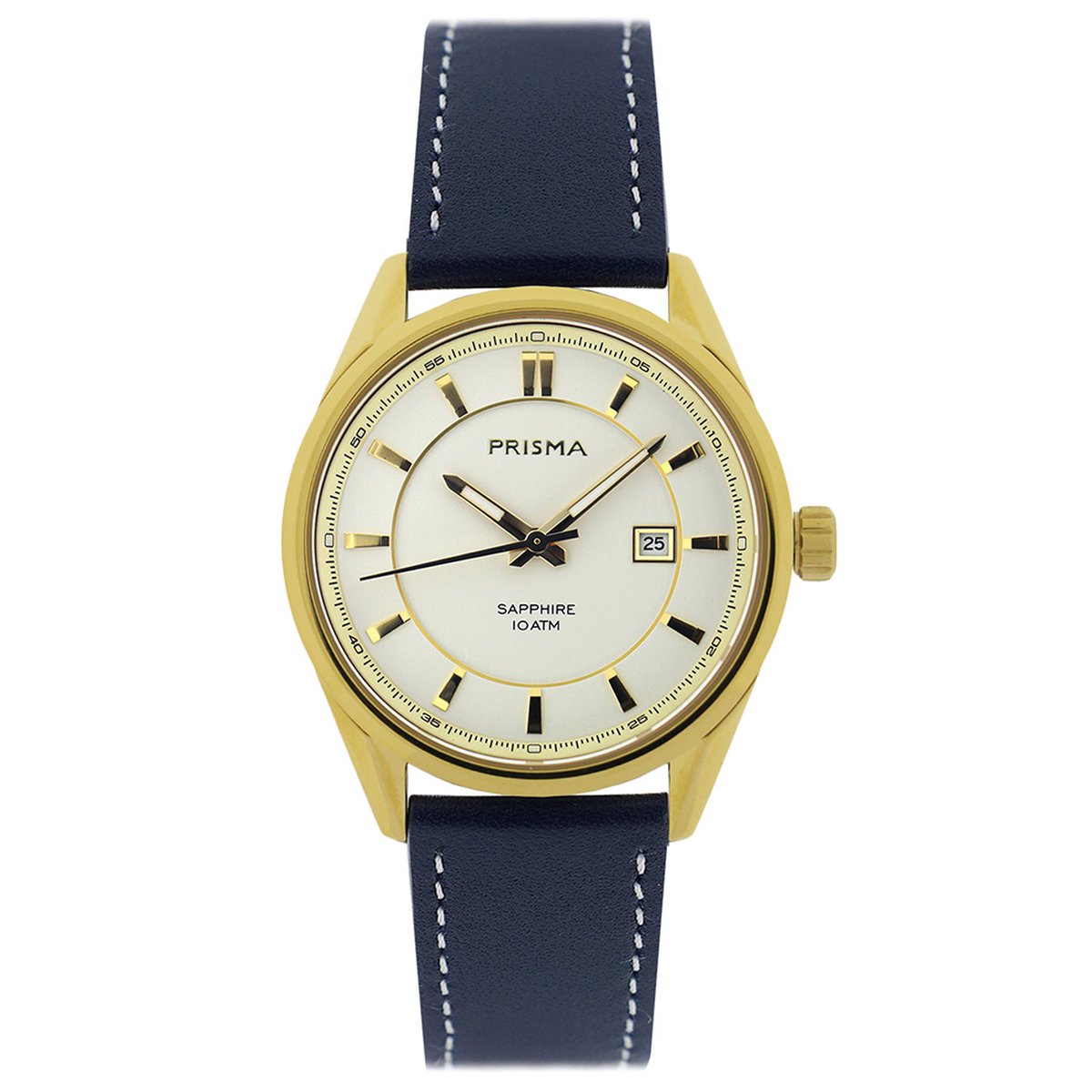 Prisma P.2059 Horloge Decade staal-leder goudkleurig-zwart 39,5 mm.