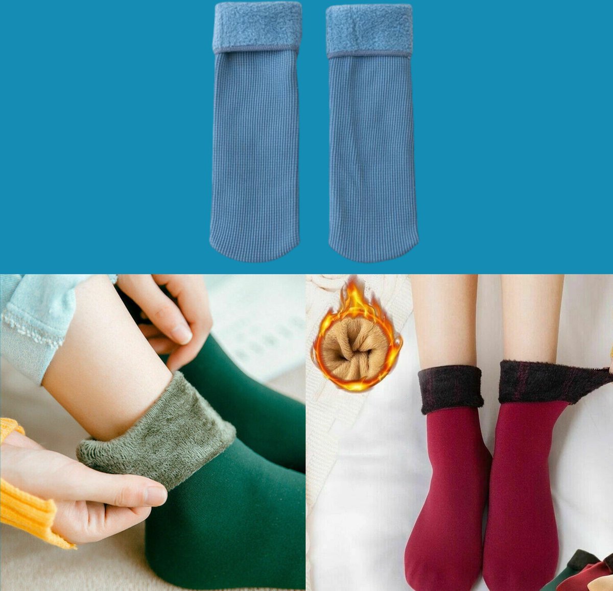 Sara Shop - Warme Sokken - Thermo Wintersokken - gevoerde sokken voor de koudste dage- One-Size 32-36 - Blauw