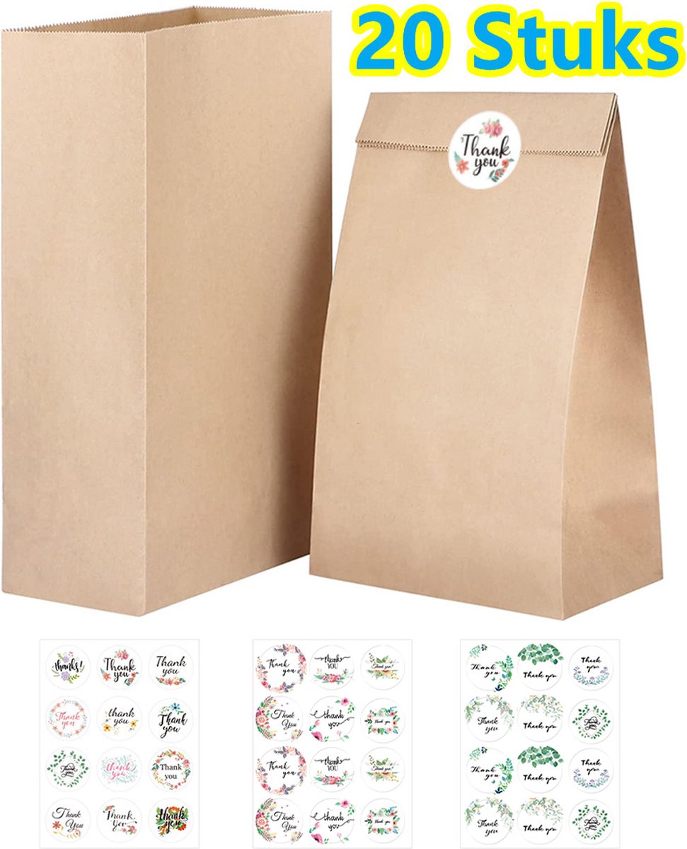 LIXIN Traditioneel Kado Zakjes - 20 Stuks - 13x8x24cm - Cadeauzakjes - Cadeautasje - Papieren zakjes - Inpakzakjes - Sluitstickers - Stickers - Colorful Gift Bags