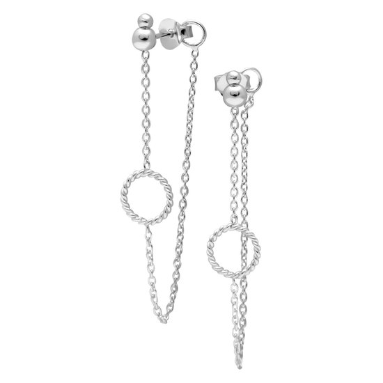 Zilveren oorbellen | Chain oorbellen | Zilveren oorstekers met chain, met gedraaide cirkels