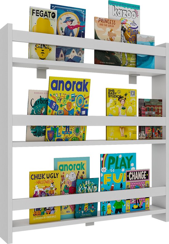 VCM Houten Kinderboekenkast Kindermuur Hangende Plank Wandplank Kidos Houten Kinderboekenkast Kindermuur Hangende Plank Wandplank Kidos