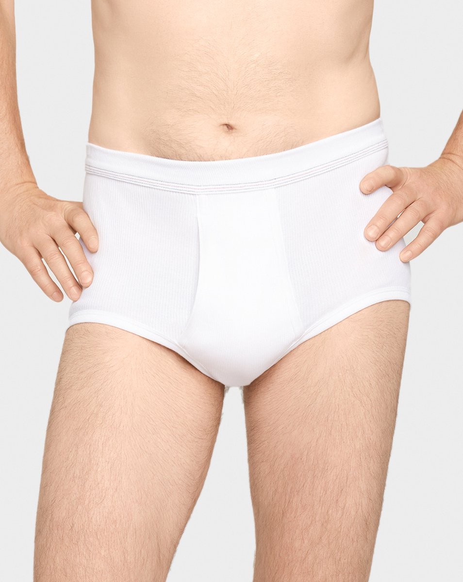 Heren tailleslip met gulp - Rib - Met sluiting - Heren onderbroek - 100% katoen wit mannen ondergoed - 5XL/11