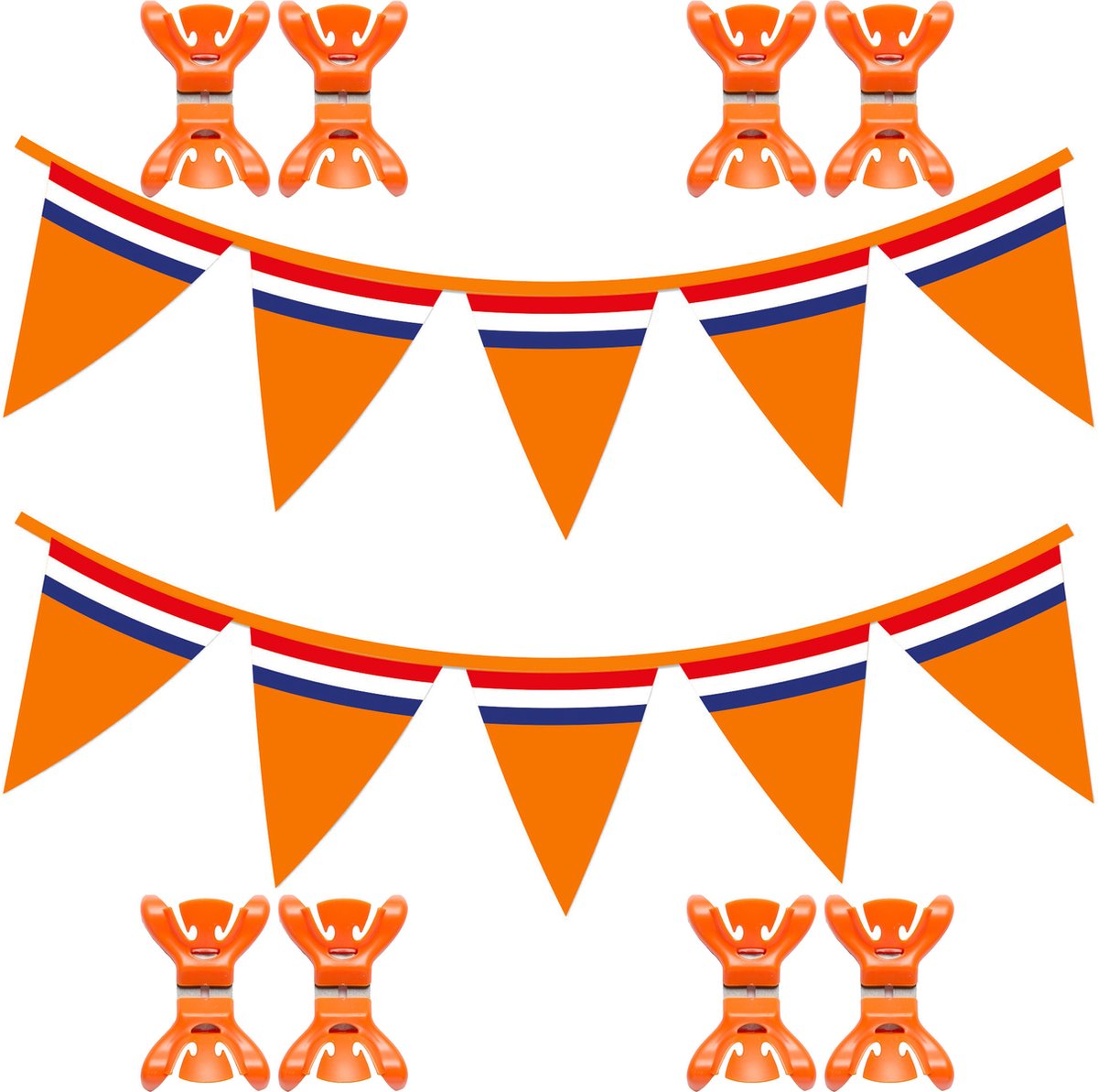 Vlaggenlijn - 2 ST - oranje - met ophangklemmen - EK/ WK voetbal slingers - Koningsdag versiering - 10 m