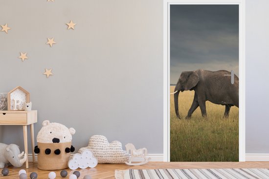 Deurposter 80x205 cm - Deursticker Olifant - Savanne - Dieren - Natuur - Meubelfolie zelfklevend - Deurfolie woonkamer - Interieurfolie fotobehang - Deur plakfolie - Deurstickers - Deurbehang sticker - Kamer decoratie