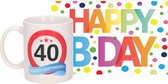 Verjaardag cadeau mok/beker 40 jaar print 300 ml + A5-size wenskaart Happy Birthday