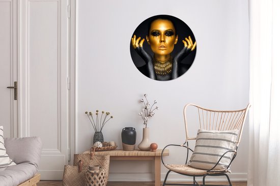 WallCircle - Stickers muraux - Cercle Papier Peint - Femme - Portrait - Or - Luxe - Zwart - 80x80 cm - Cercle Mural - Auto Adhésif - Sticker Papier Peint Rond