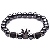 Fako Bijoux® - Boeddha Natuursteen Armband - Buddha Kralen Armband - Hematiet - Boeddha - Kroontje - Antraciet