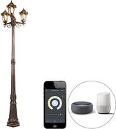QAZQA new haven - Klassieke LED Smart Lantaarn incl. wifi - 3 lichts - H 216.5 cm - Goud/messing - Buitenverlichting