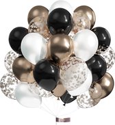 Luna Balunas 50 Stuks Latex Ballonnen Champagne Goud Zwart Helium Confetti - Verjaardag Versiering Feest - Eco Friendly FSC