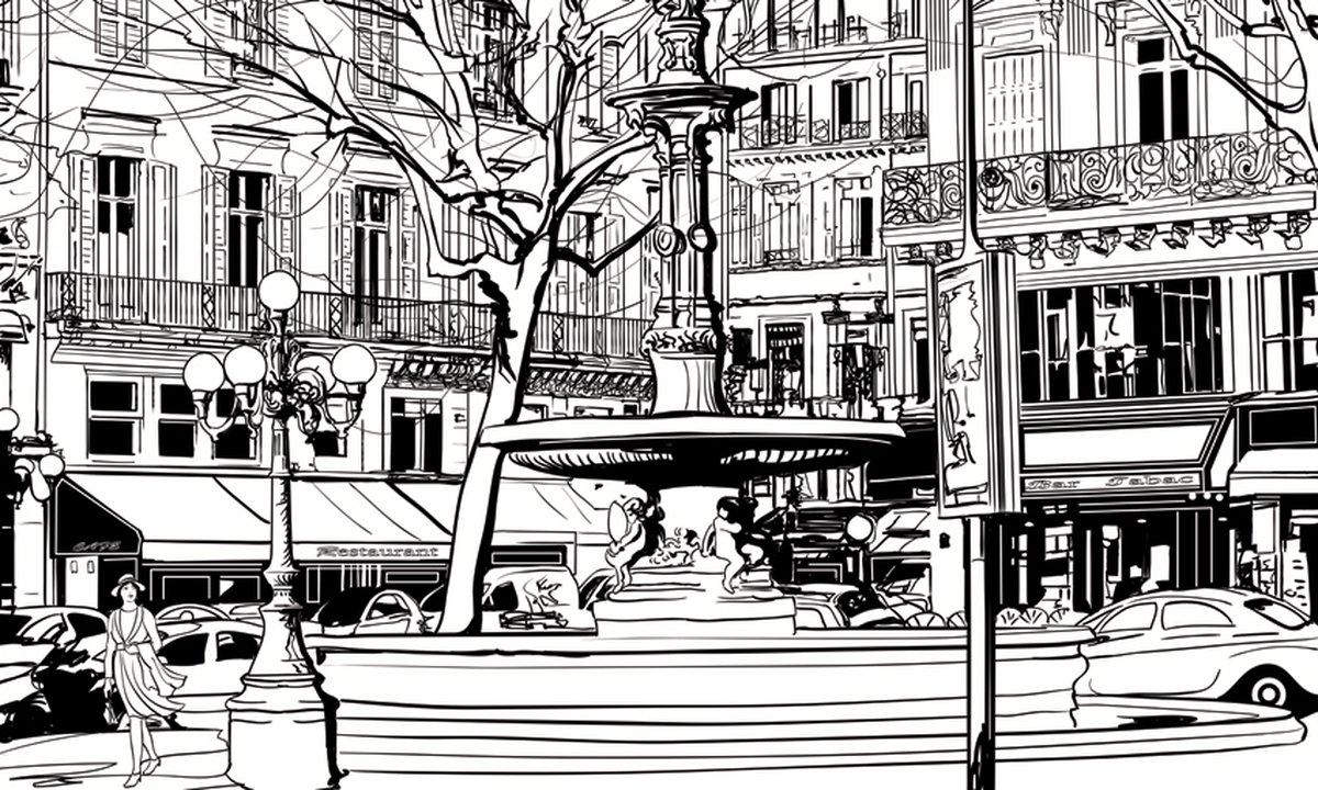 Fotobehang - Sketch of parisian fountain.