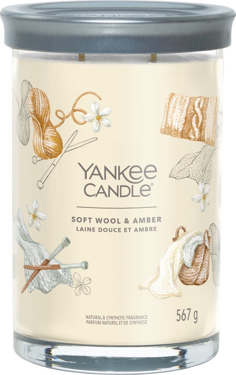 Yankee Candle Soft Wool & Amber Large Tumbler Geurkaars - 100 branduren - twee lonten Geel
