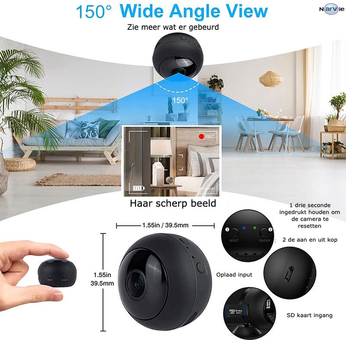 Nuvance - Mini Spy Camera Met WIFI En App - Beveiligingscamera Met Bewegingsdetectie Verborgen Camera Bewakingscamera Voor Binnen Spy Cam Zwart