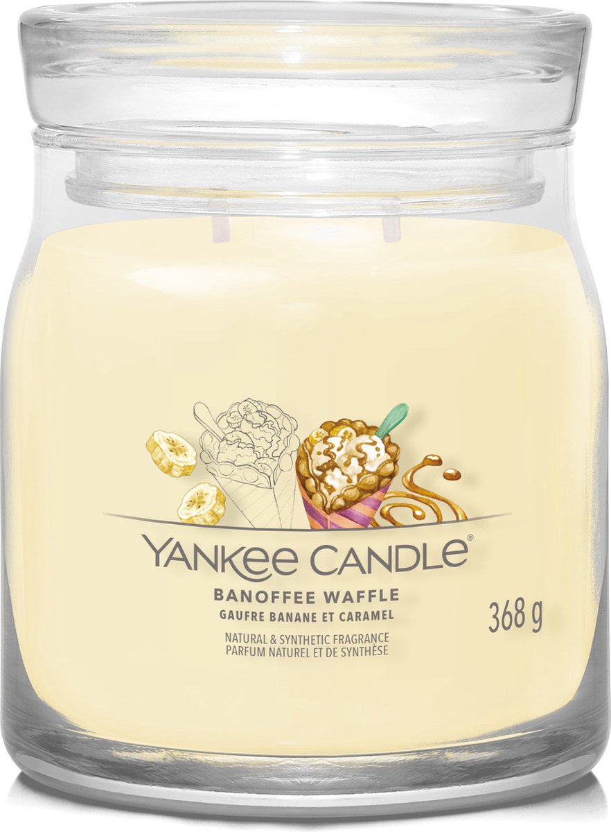 Yankee Candle Banoffee Waffle Medium Geurkaars - 50 branduren - 2 lonten Geel