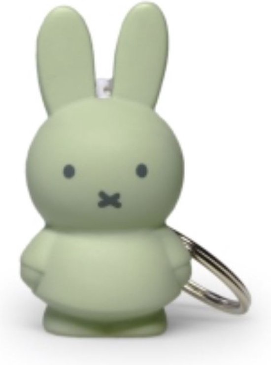 Eucalyptusgroene Miffy sleutelhanger met zwarte X-mond en twee oren omhoog.