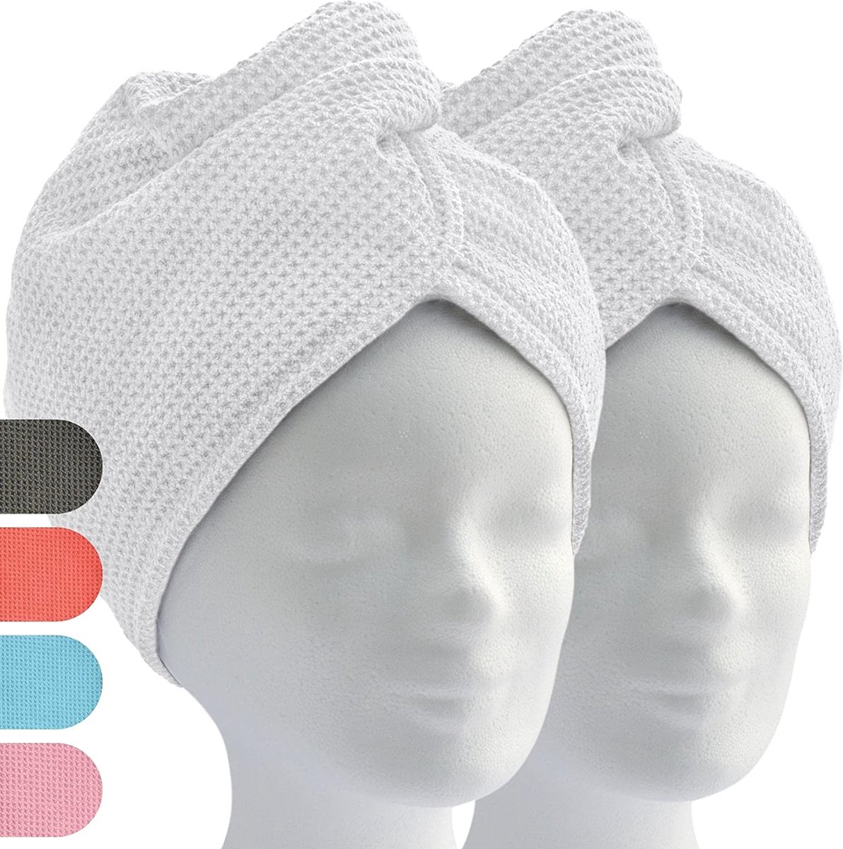 ELEXACARE haartulband, tulband handdoek met knoop (2 stuks, wit) microvezel handdoek voor hoofd en lang haar