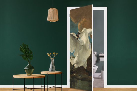 Deursticker De bedreigde zwaan - Schilderij van Jan Asselijn - 90x205